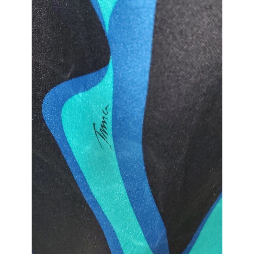 Trina Turk 100% Silk Abstract Shift Dress Size 0 Blue Aqua Bell Sleeve M - Picture 6 of 6